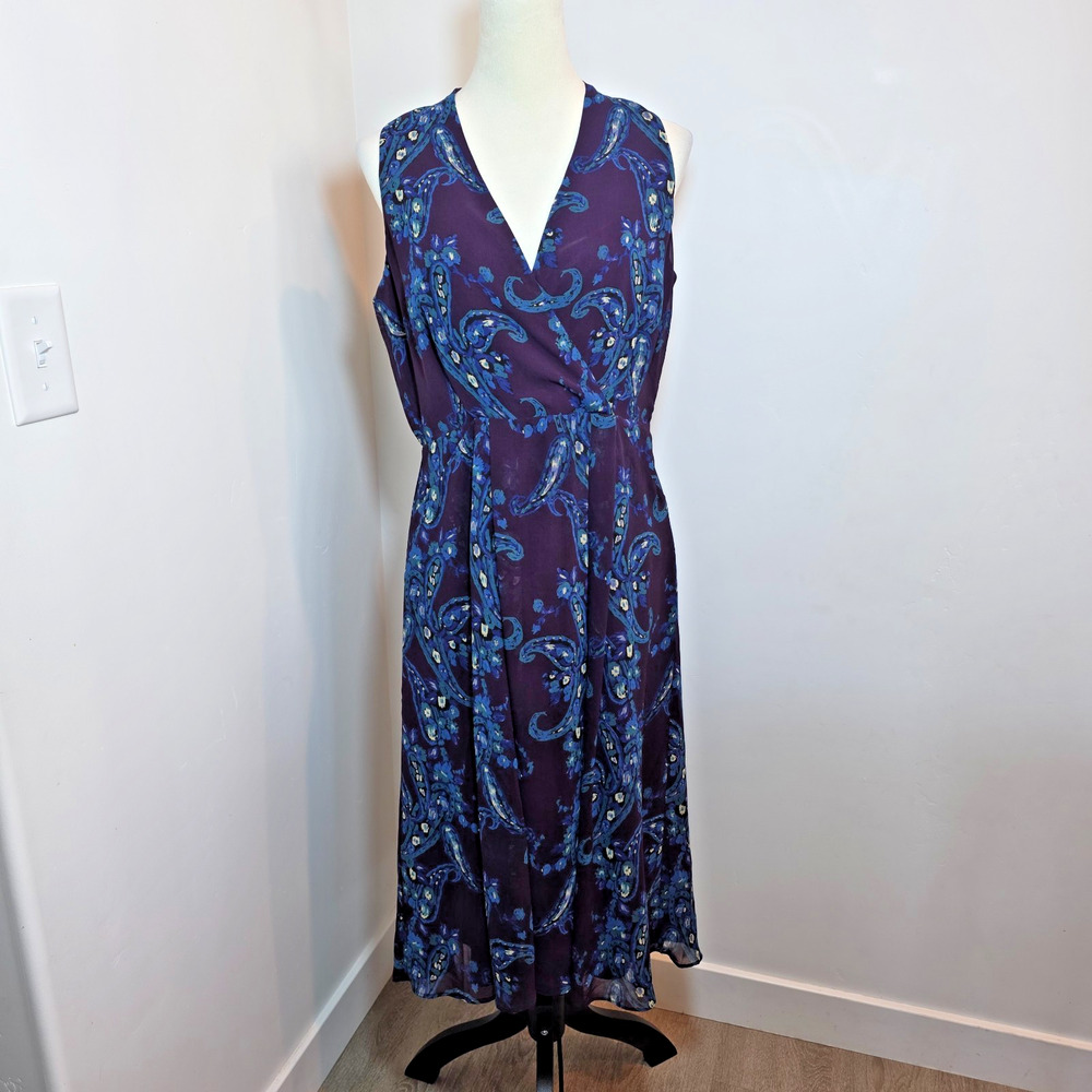 Cabi TREASURE Women 8 Purple Paisley Sleeveless‎ Midi Dress - Picture 2 of 11